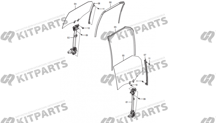 Задняя дверь - Стеклоподъемник, стекло, уплотнитель FAW